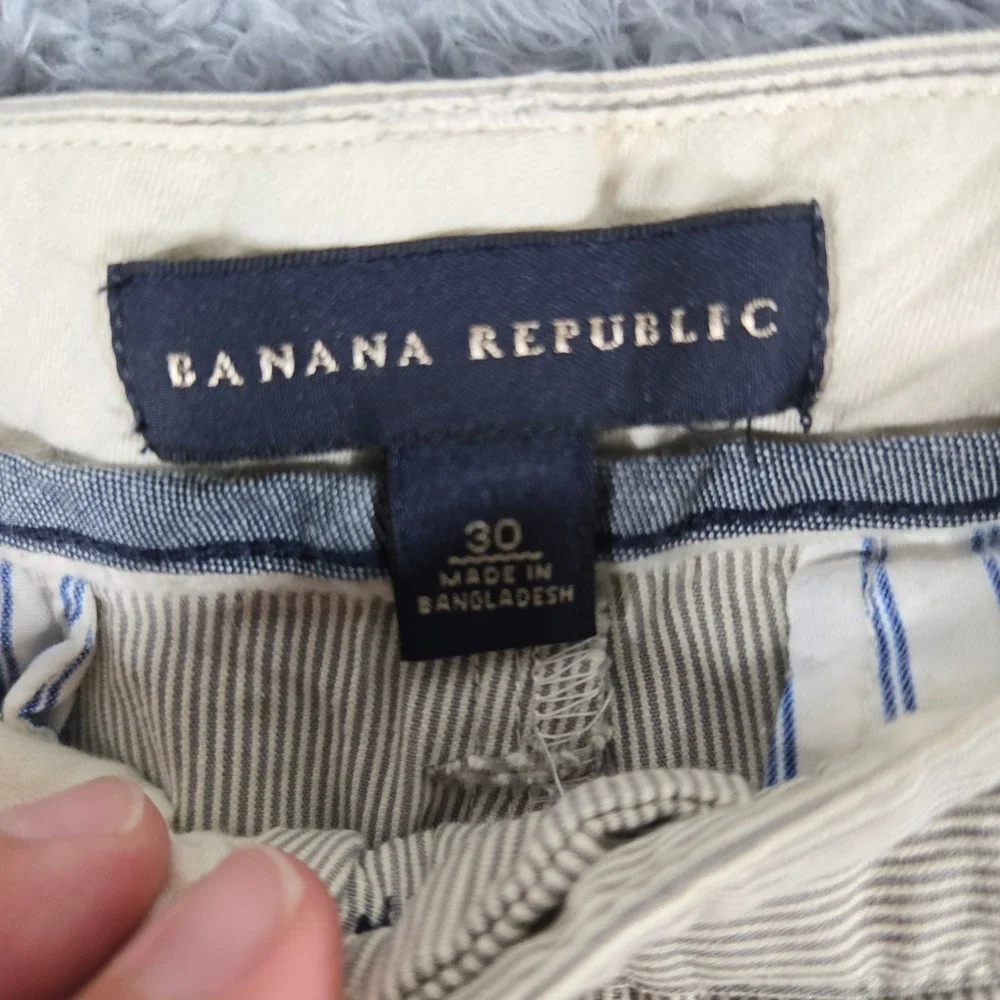Banana Republic Mens Seersucker Striped Shorts Khaki White Cotton Size‎ 30